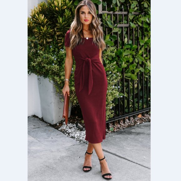 Ribbed Tie Front Dress - Picture 9 of 12